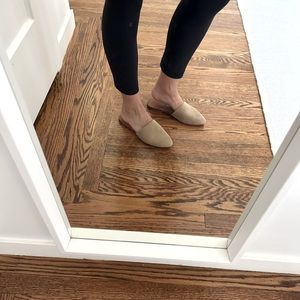 By JAMES nude suede mules. Size 5.
